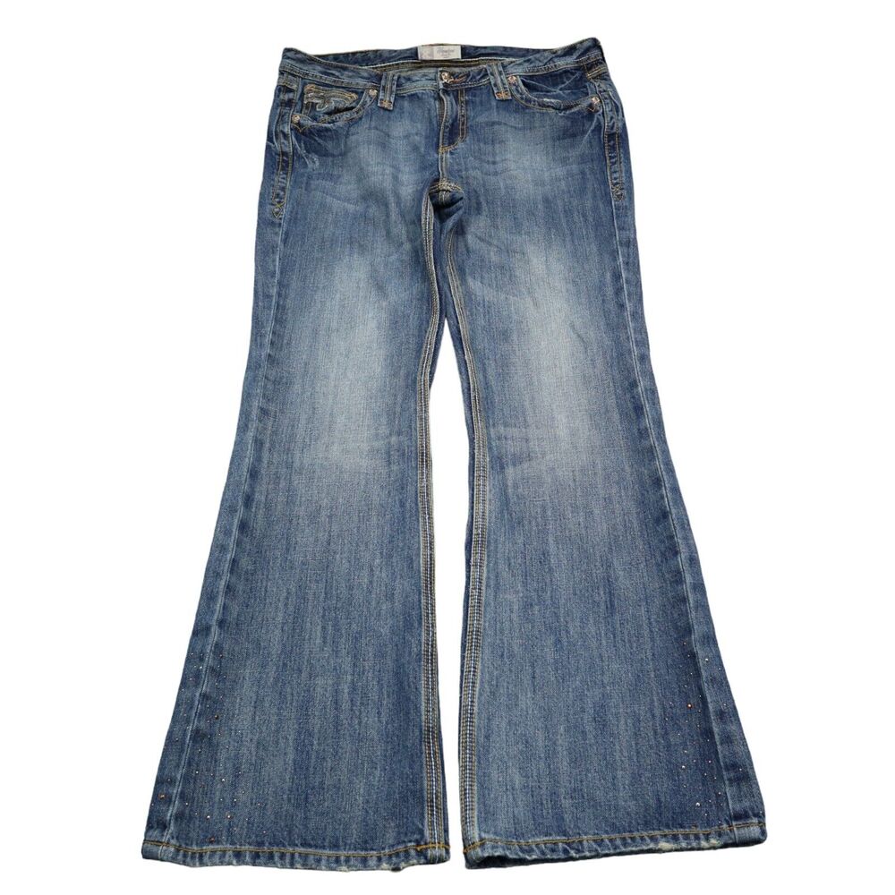 Houston Pants Womens 13 Blue Lowest Rise Button Rhinestone Slim Fit Denim Jeans